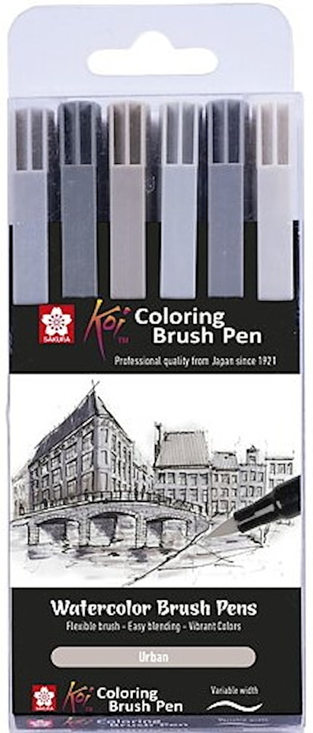Produktbild 1 för Sakura Koi Coloring Brush Pen Greyscale 6-set