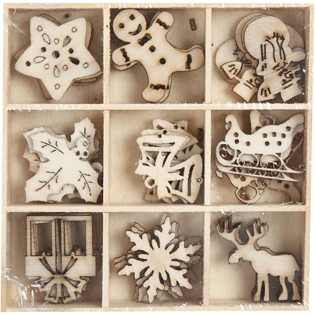 Trädekorationer Jul olika design 28 mm 45-pack