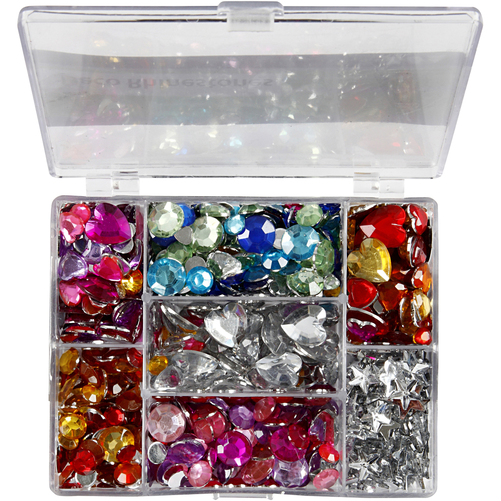 Rhinestones Mix i ask olika former och färger 300-pack Creativ Company
