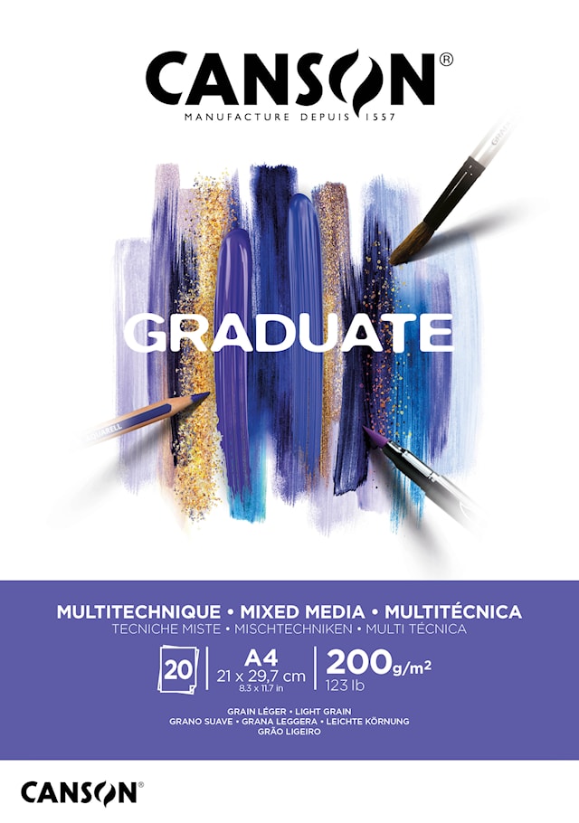 Tuotekuva 1 - Mixed Media -paperi A4-lohko, 20 arkkia 200g, Canson Graduate