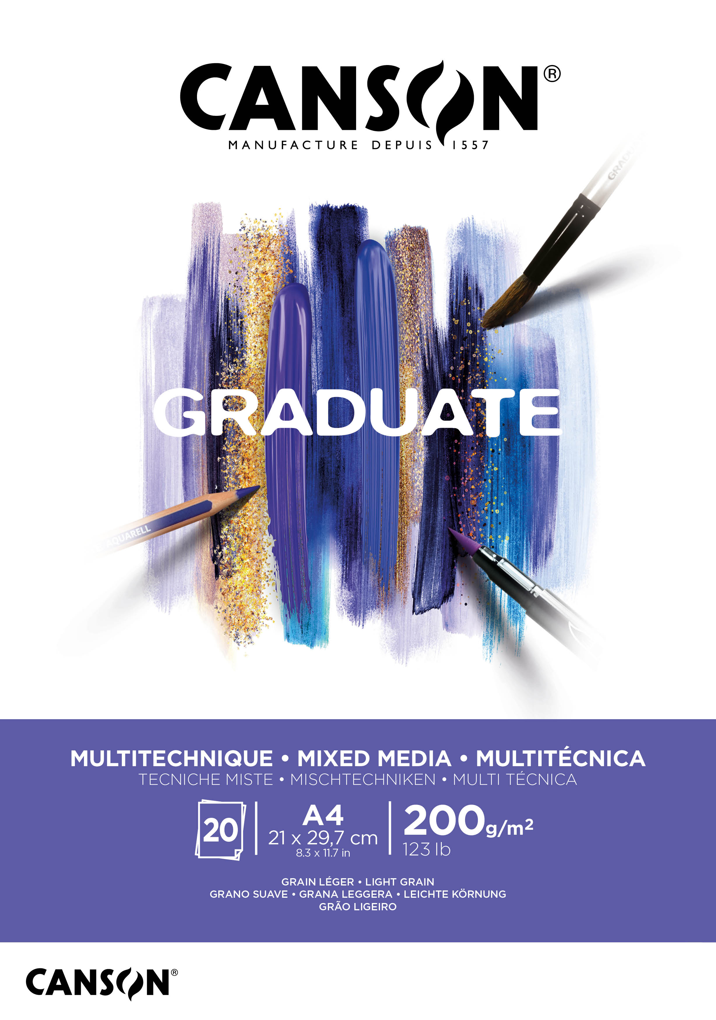 Mixed Media papper A4 block 20 ark 200g Canson Graduate