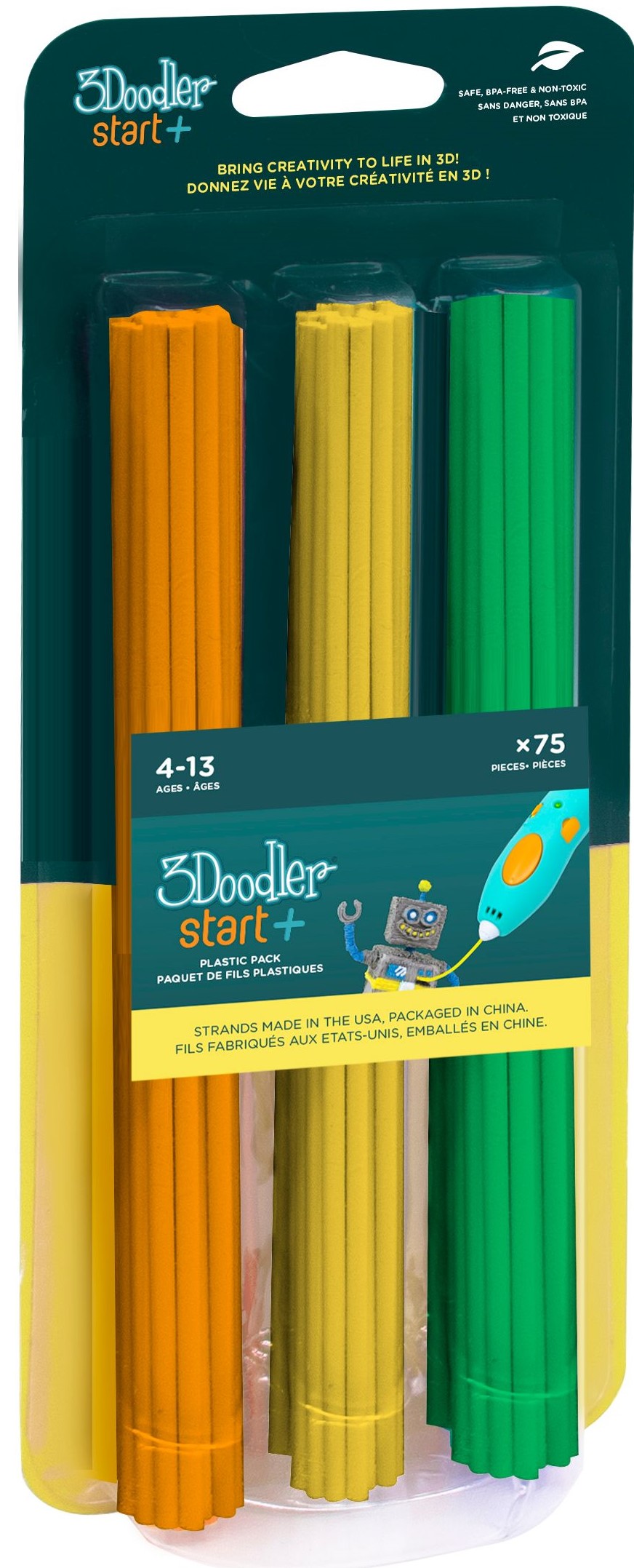3Doodler Refill START Mix 2 Grön, Gul, Orange 75-Pack