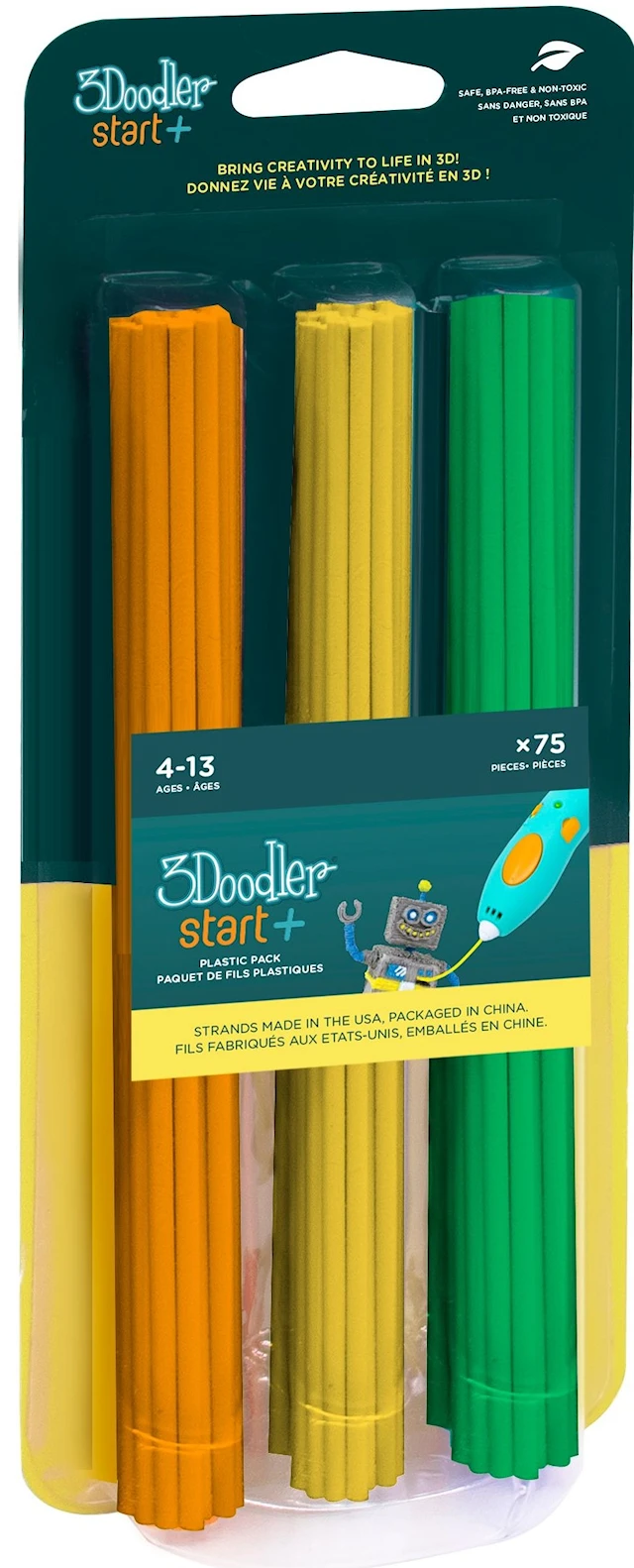 3Doodler START+ Mix2 75-pakkauksessa Vihreä/Keltainen/Oranssi