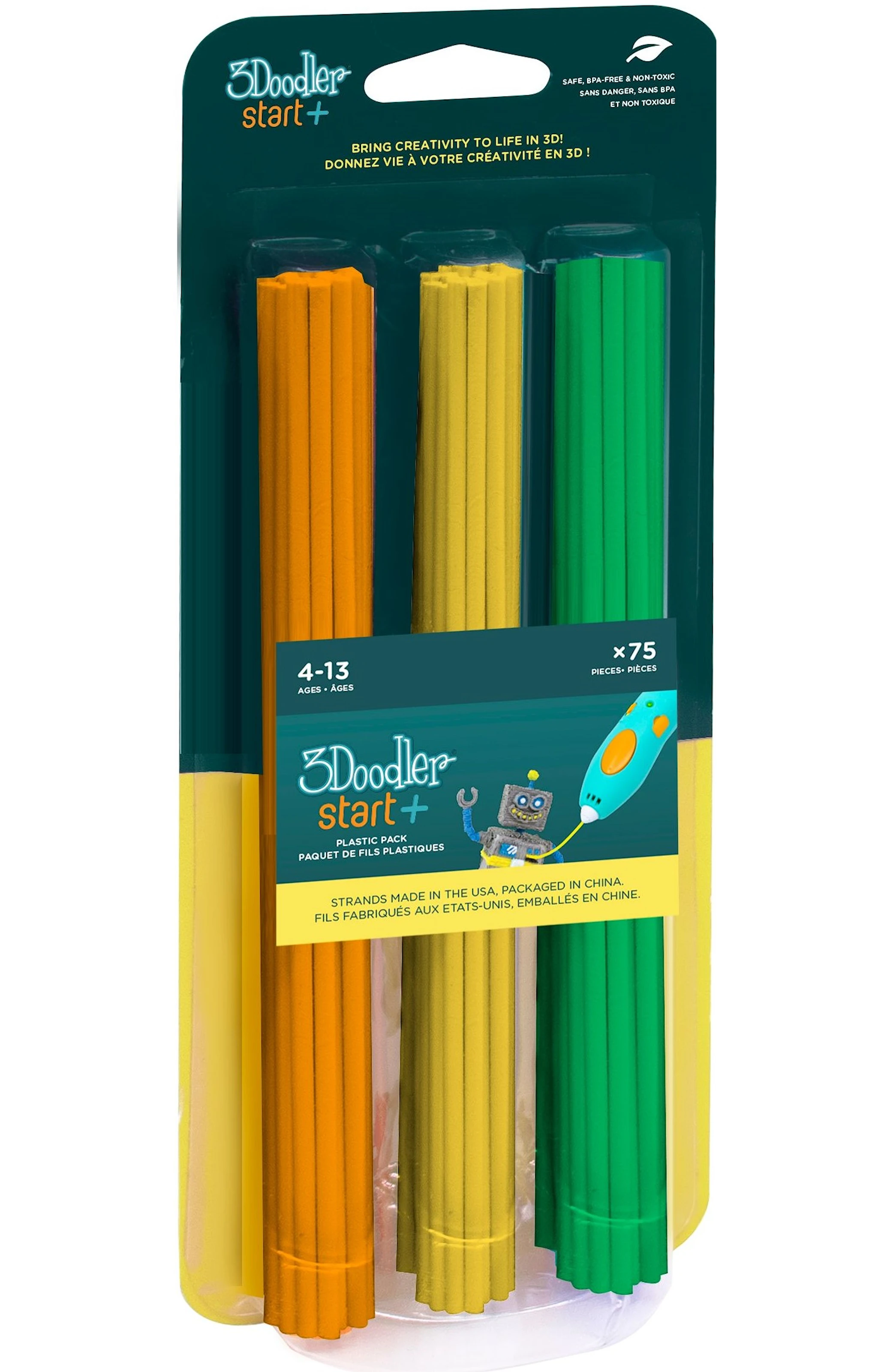Produktbild för 3Doodler Refill START Mix 2 Grön, Gul, Orange 75-Pack
