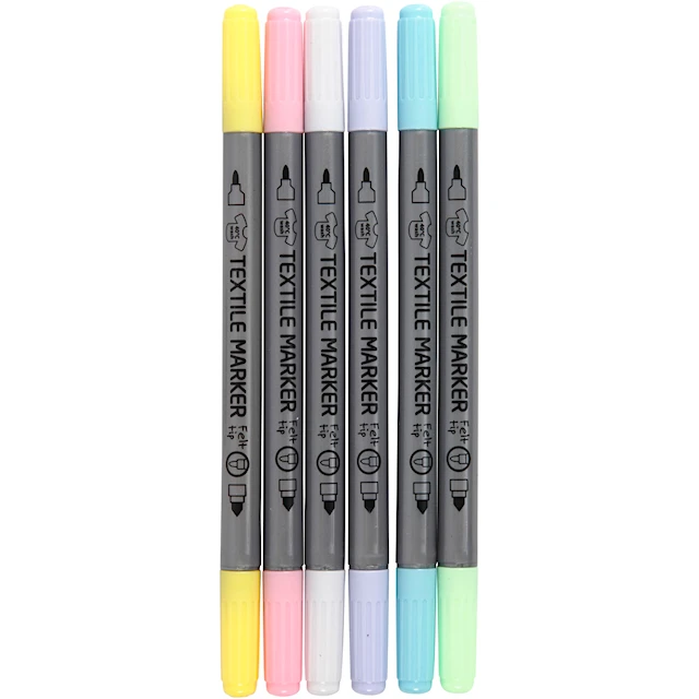 Tekstiilitussit, paksuus 2,3+3,6 mm, pastellivärit, 6 kpl/ 1 pkt