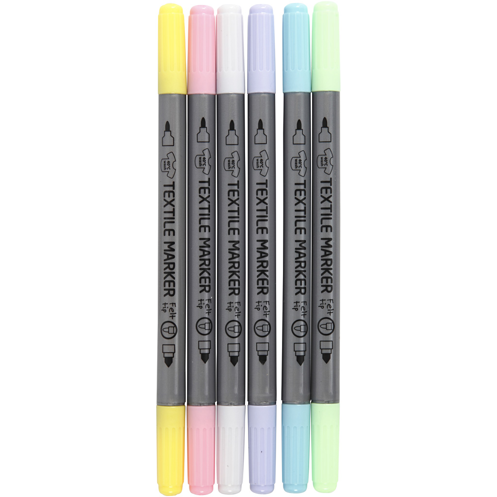 Textilpennor Pastell Dubbel Spets 2,3+3,6 mm 6-pack Creativ Company