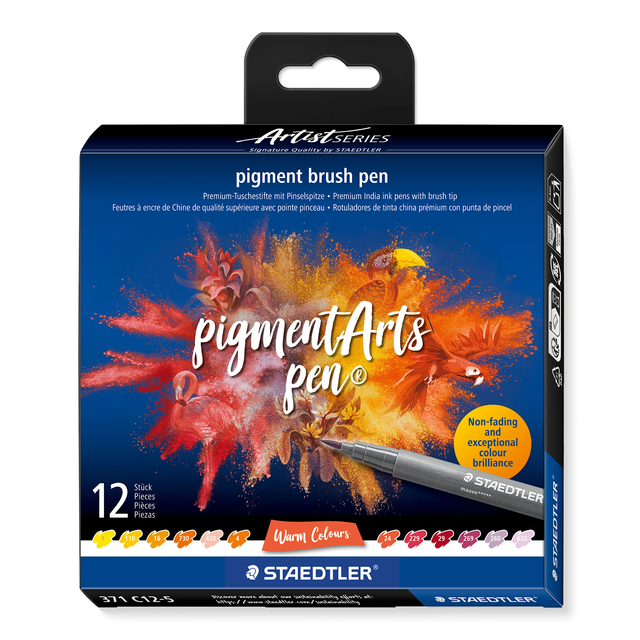 Produktbilde for Brushpen Pigment Varm 12-pakning Staedtler