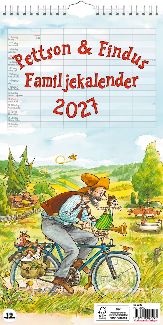 Väggkalender Pettson och Findus Familjekalender 2027 Almanacksförlaget