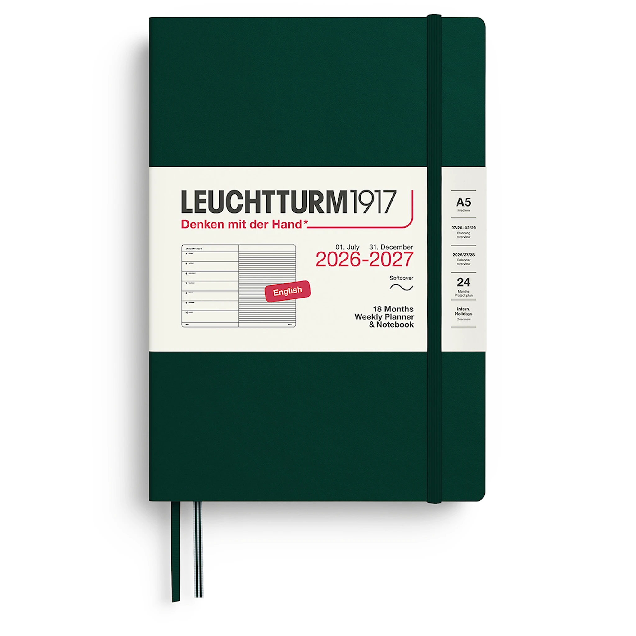 Tuotekuva ille Weekly Planner & Notebook 18m 26-27 A5 Soft Forest Green Leuchtturm1917