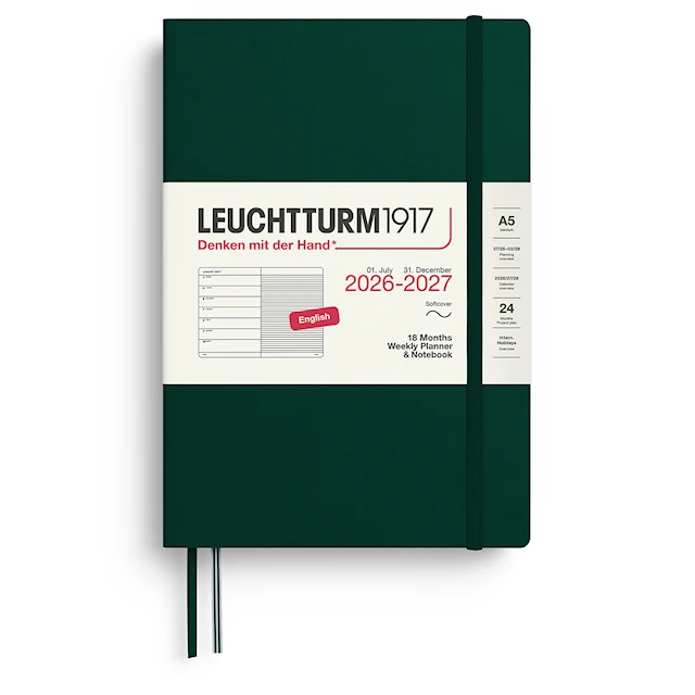 Weekly Planner & Notebook 18m 26-27 A5 Soft Forest Green Leuchtturm1917