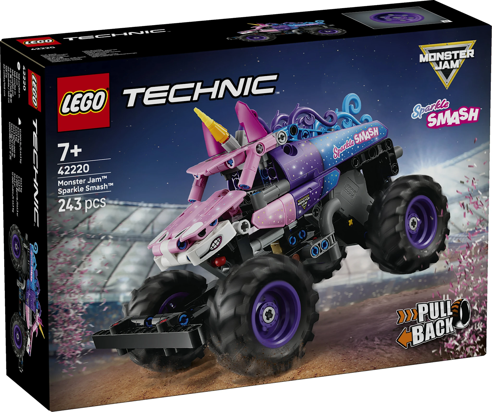 Tuotekuva ille Monster Jam™ Sparkle Smash™ vetomoottorilla LEGO® Technic (42220)