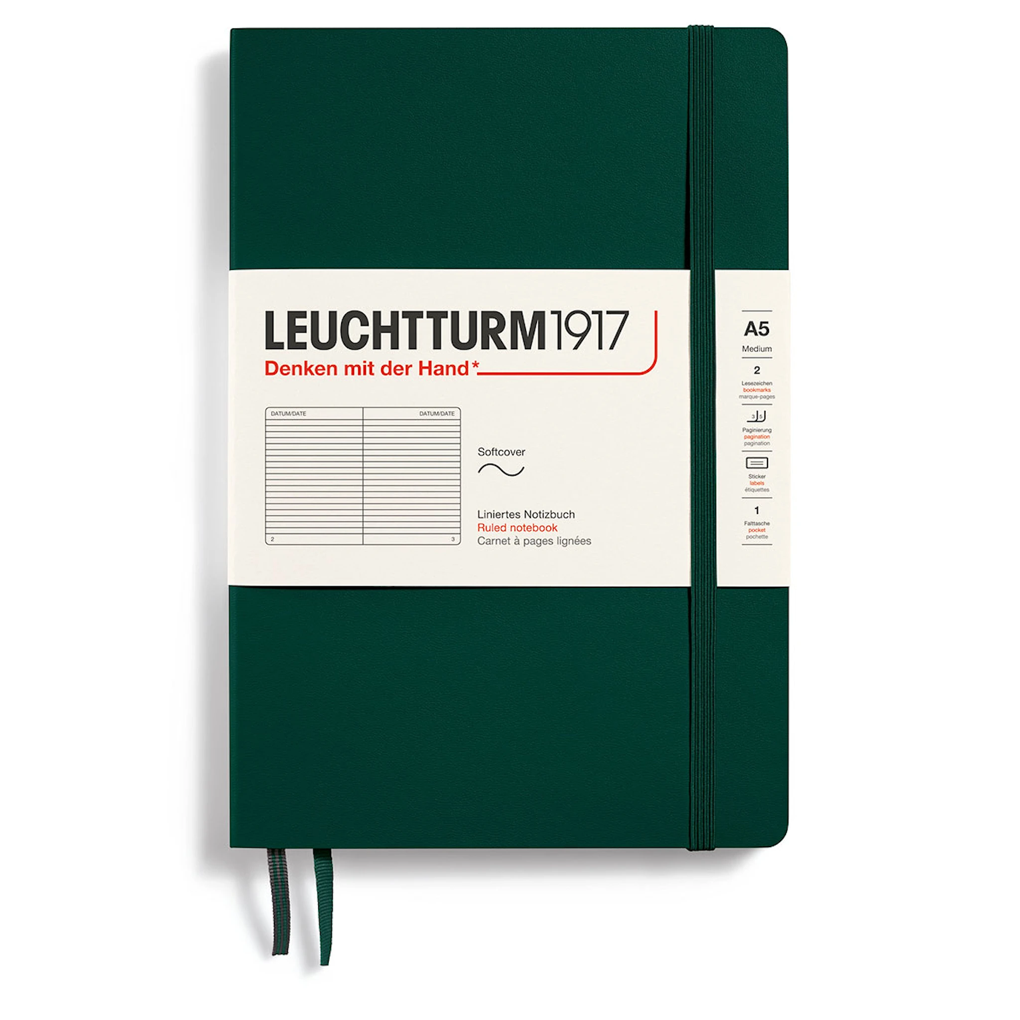 Produktbild för Anteckningsbok A5 Soft Linjerad Forest Green Leuchtturm1917