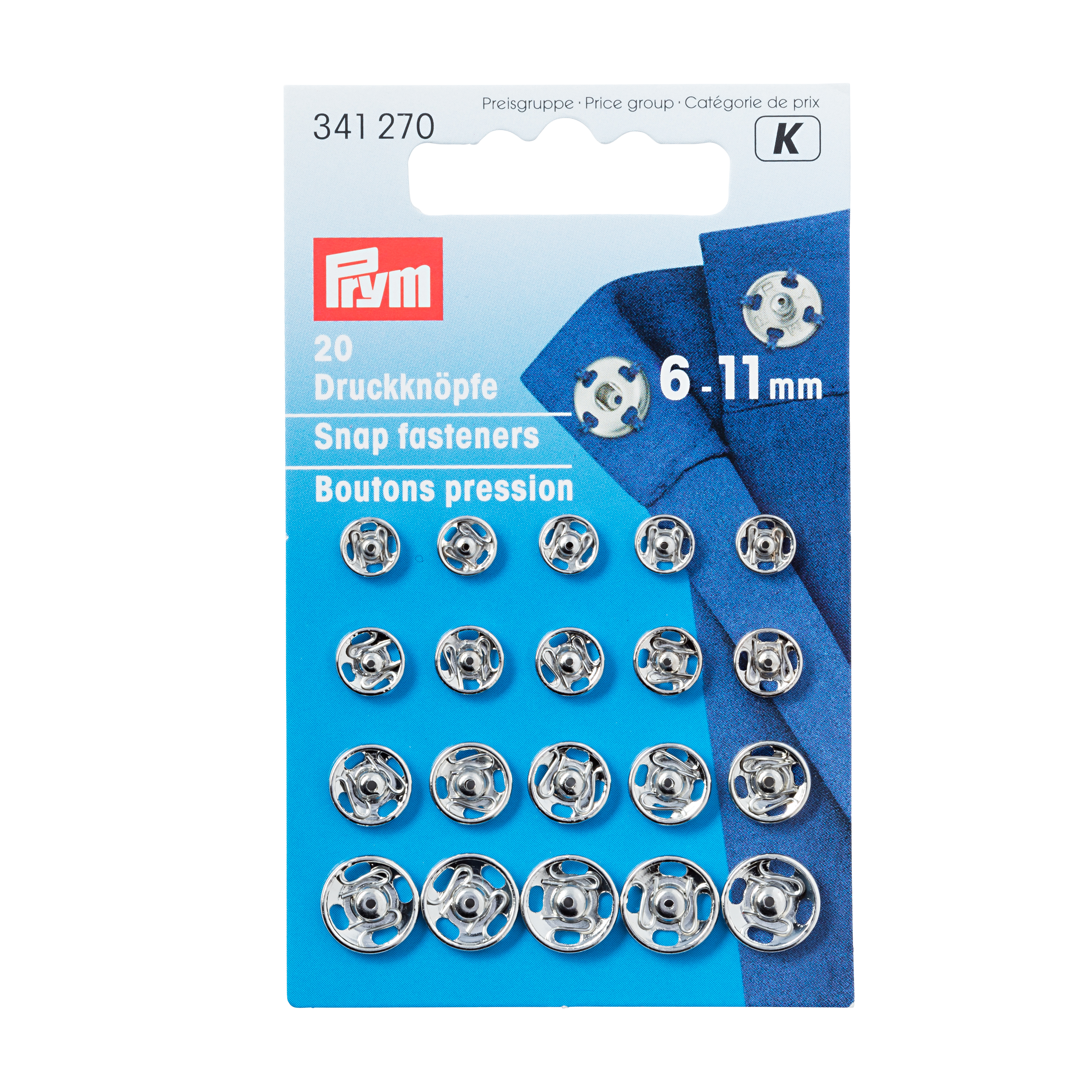 Tryckknappar 6-11 mm sort. Förnicklade 20 st Prym