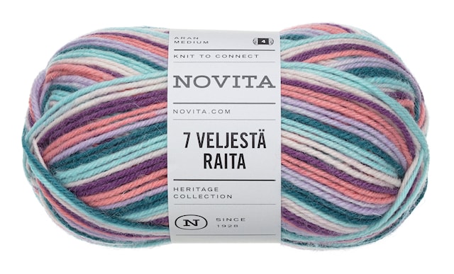 Tuotekuva 1 - 7 Veljestä Raita Lanka Villasekoite 100 g  pastellikaari 977 Novita