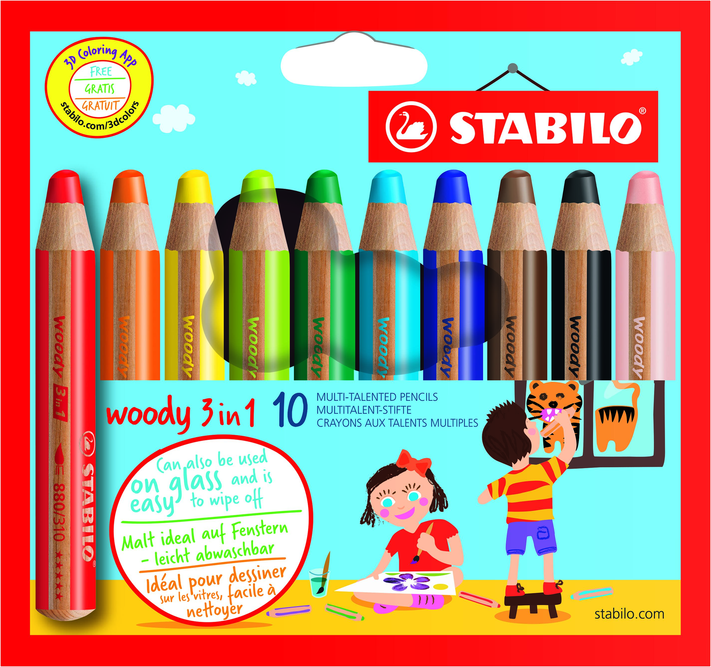 Färgpenna Woody 3-i-1 10-pack STABILO