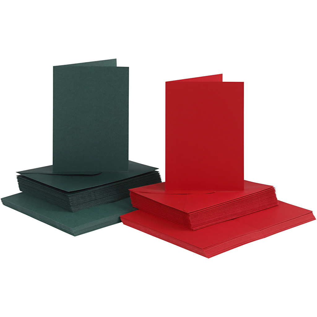 Kort och Kuvert Gr&ouml;n & R&ouml;d 10,5 x 15 cm 50-pack