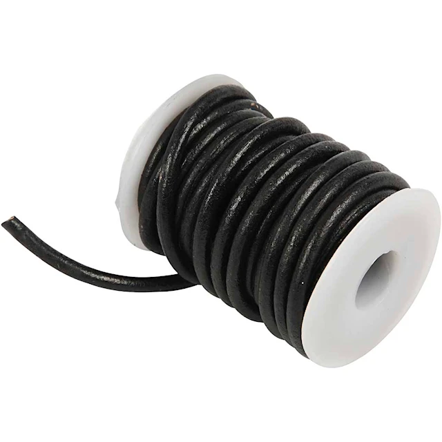 Lädersnöre 4 mm x 5 m Svart