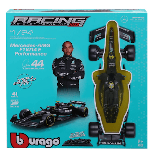 Tuotekuva 1 - BBurago 1:24 F1 Mercedes-AMG W14 2023 - Lewis Hamiltonin figuurilla