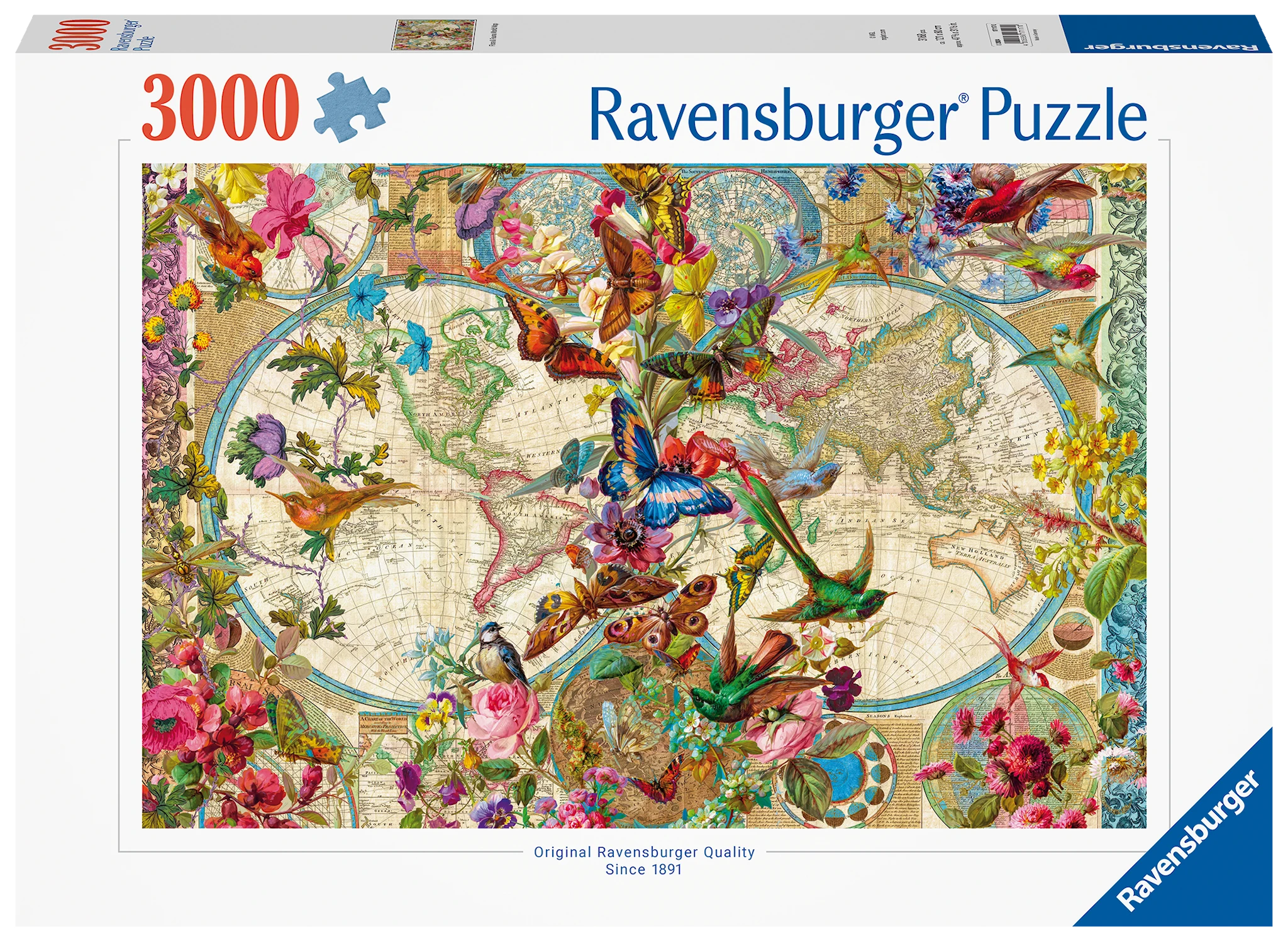 Produktbild för Flora & Fauna World Map Pussel 3000 bitar Ravensburger