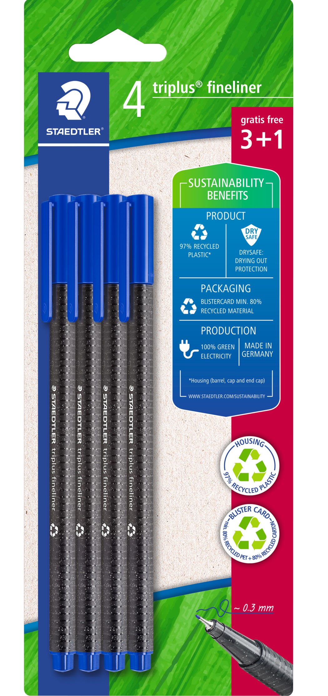 Triplus Fineliner Bl&aring; 4-pack Staedtler