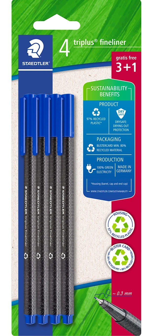Triplus Fineliner Sininen 4-pakkaus Staedtler