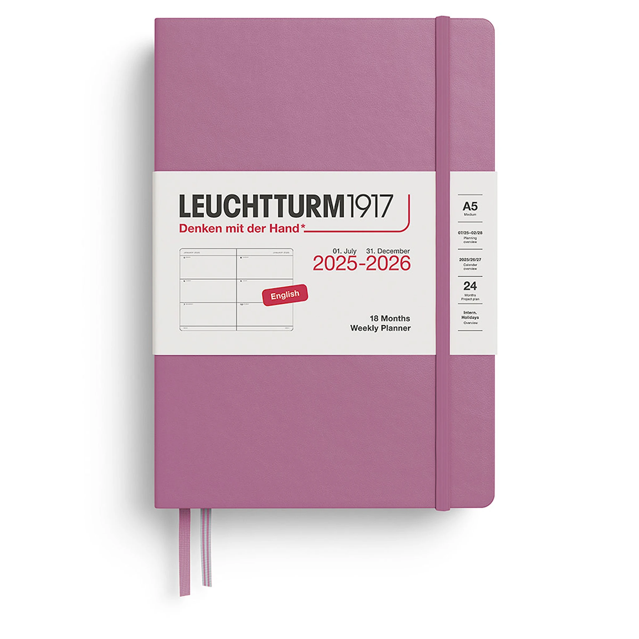 Tuotekuva ille Kalenteri A5 18kk 25–26 Viikkosuunnittelija Dusty Rose Leuchtturm1917