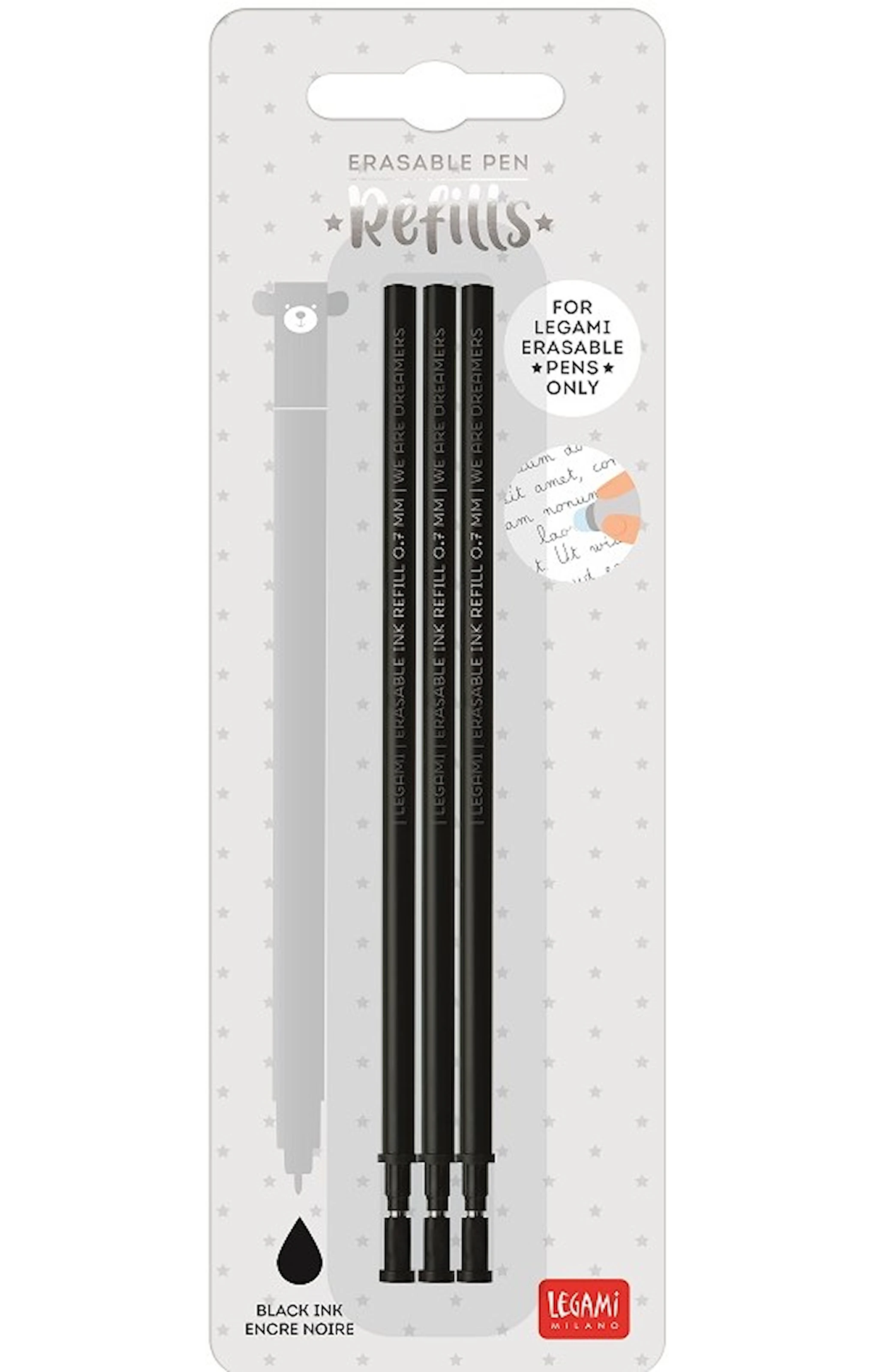 Produktbild för Refill Gelpenna Raderbar Svart 3-pack Legami