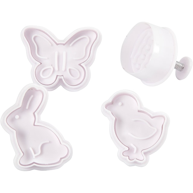 Produktbilde 1 for Utstikkere med preg, påskeegg, hare, kylling, sommerfugl, H: 5 cm, hvit, 4 stk./ 1 pk.