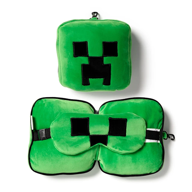 Relaxeazzz Minecraft Creeper Formad Plysch Resekudde & Ögonmask
