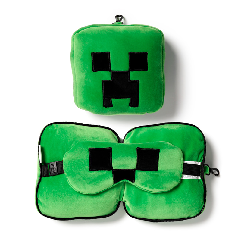 Relaxeazzz Minecraft Creeper -muotoinen pehmoinen matkatyyny ja silmänaamio