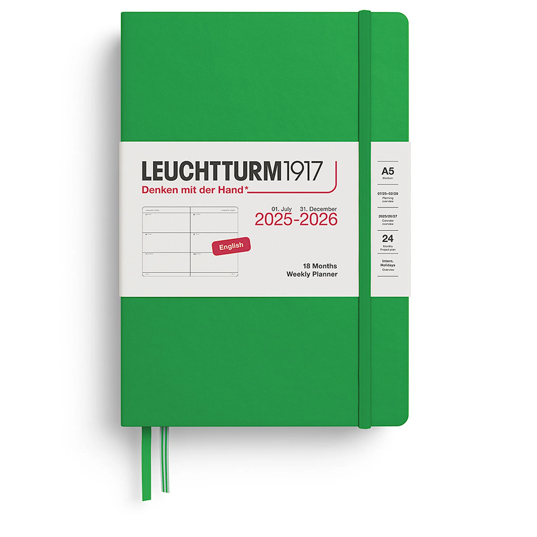 Tuotekuva ille Kalenteri A5 18kk 25–26 Viikkosuunnittelija Spring Leaf Leuchtturm1917