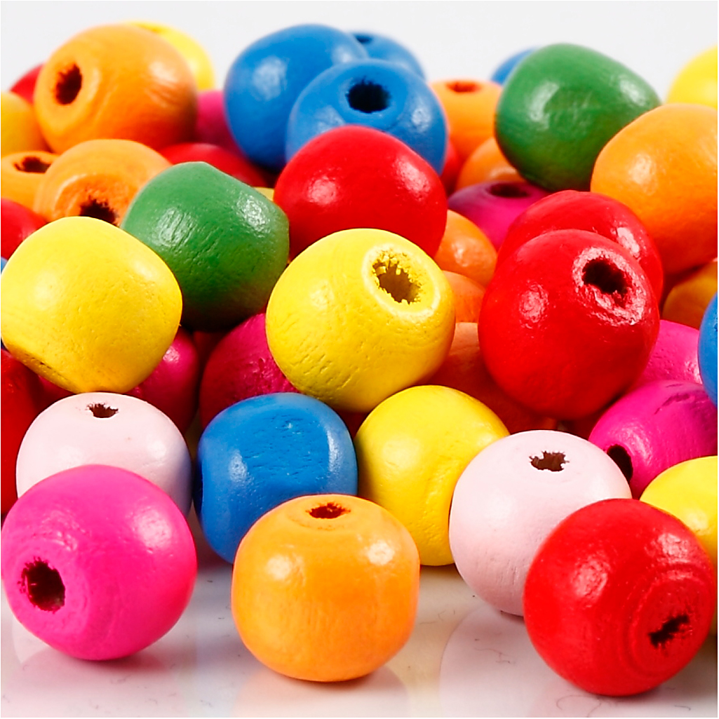 Träpärlor olika färger 10 mm Mix 22 g