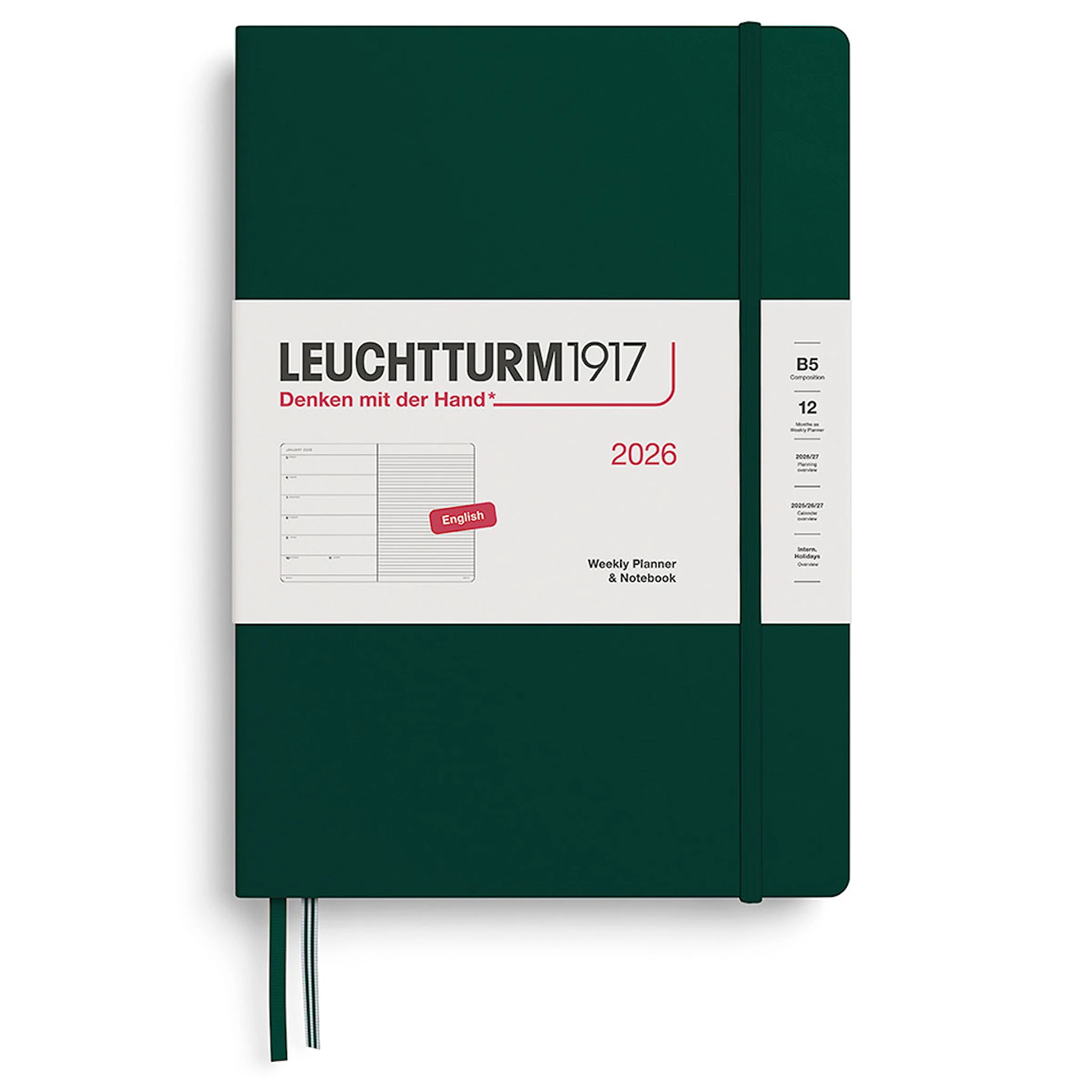 Tuotekuva ille Weekly Planner & Notebook 2026 B5 Forest Green Leuchtturm1917