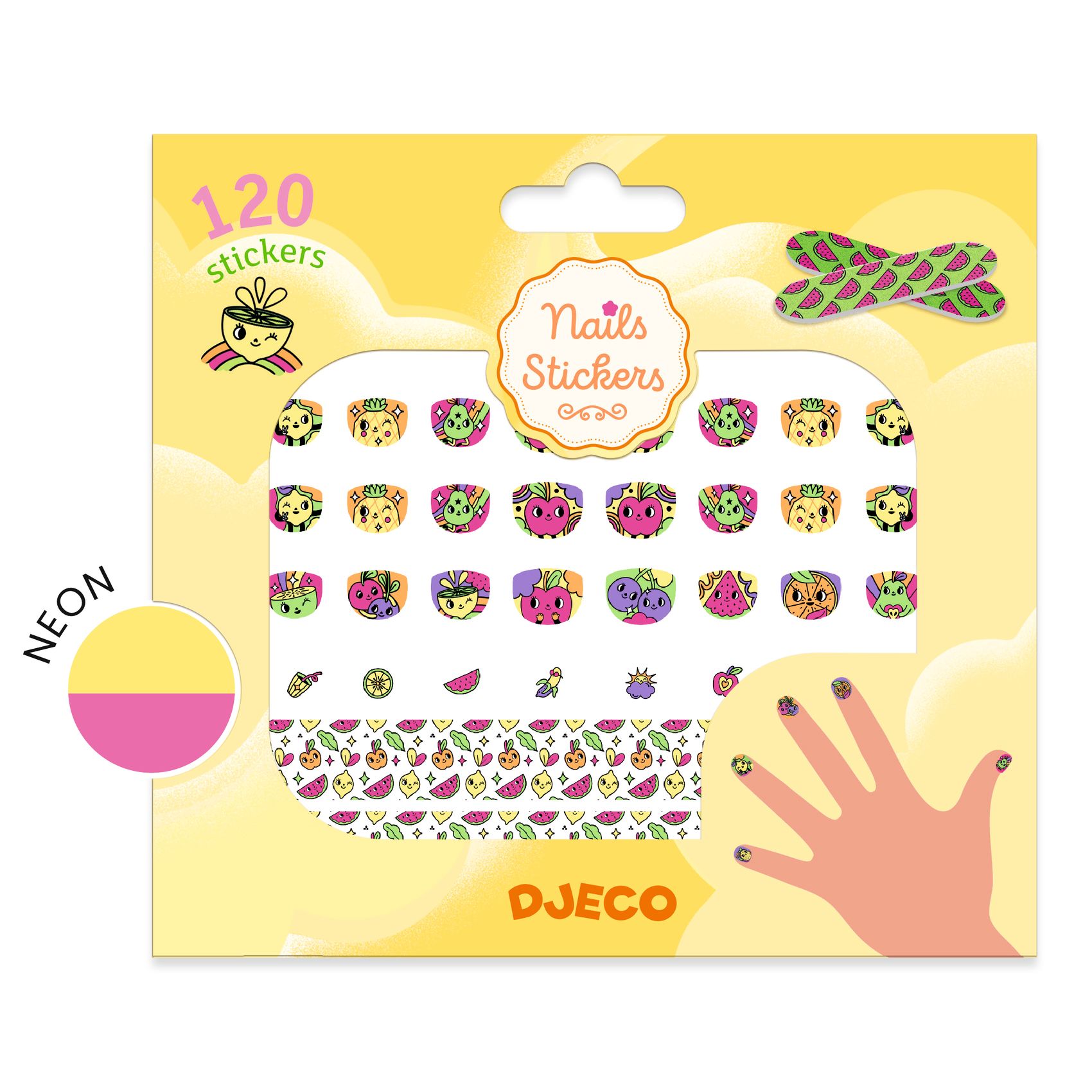Nagelstickers Glada Frukter 120 Klistermärken & 6 Mönster-remsor Djeco