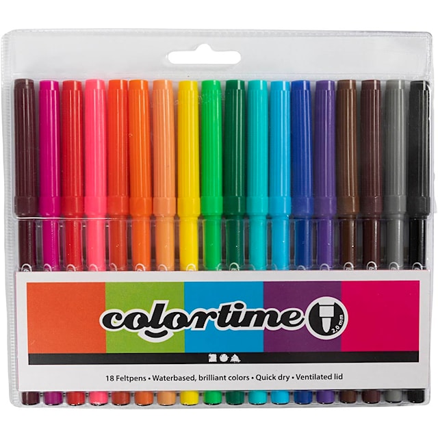 Tuotekuva 5 - Colortime-tussit, paksuus 2 mm, värilajitelma, 18 kpl/ 1 pkt