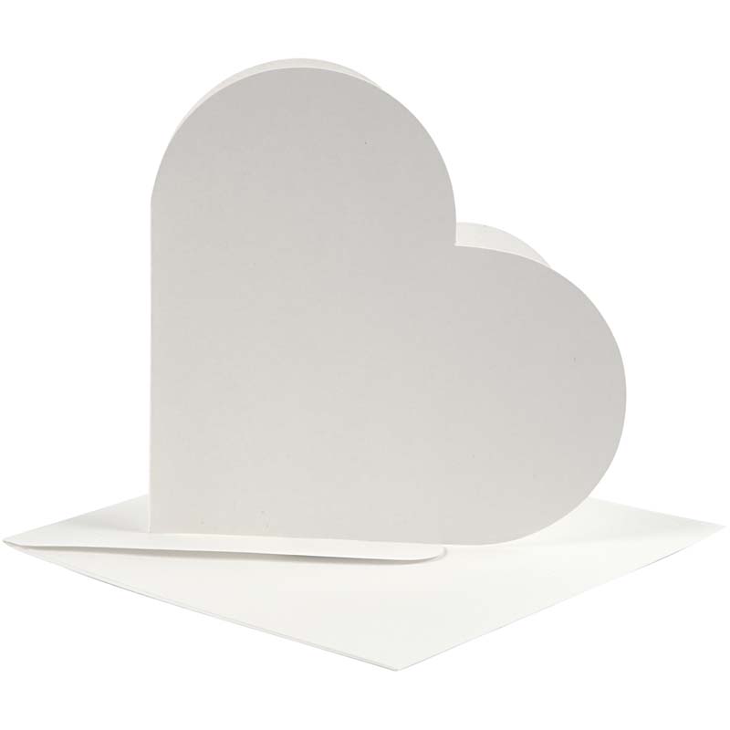 Vykort Hj&auml;rtformat R&aring;vit 12,5x12,5 cm med kuvert 10-pack