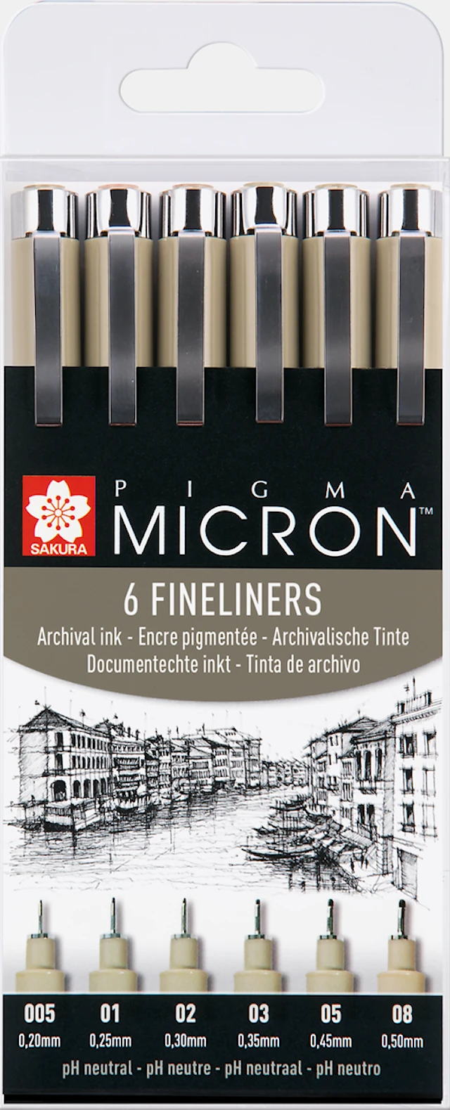 Sakura Pigma Micron Wallet Fineliners Black 6-pack