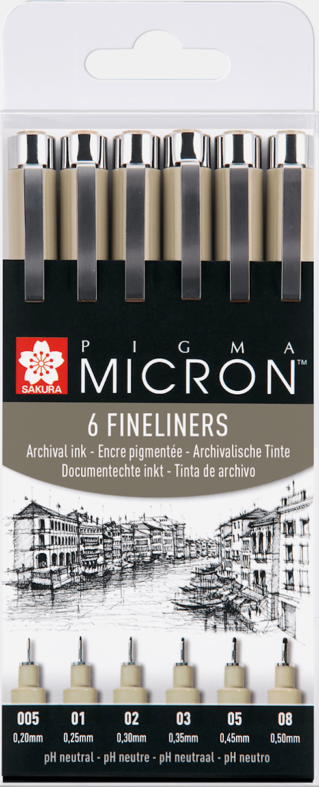 Sakura Pigma Micron Wallet Fineliners Black 6-pack