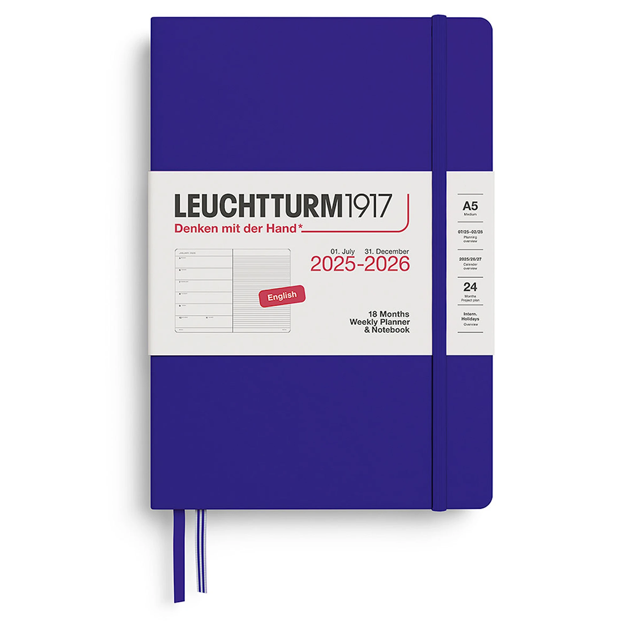 Tuotekuva ille Kalenteri A5 18kk 25–26 Viikkosuunnittelija/Muistikirja Ink Leuchtturm1917