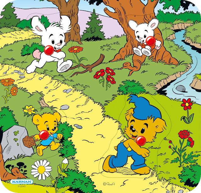 Produktbild 2 för Bamse I Skogen KnopBarnpussel Av Trä 4 Bitar Kärnan