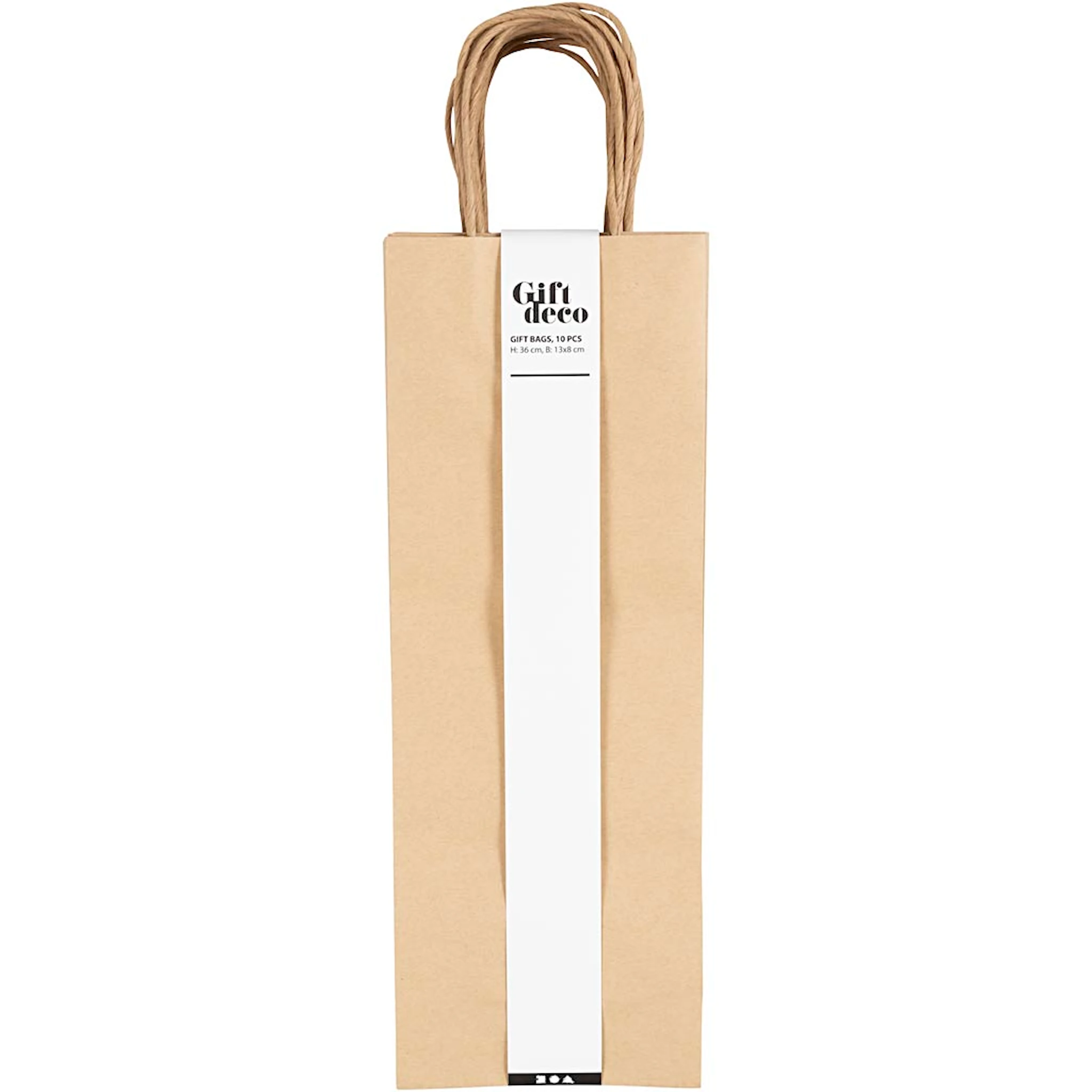 Produktbild för Papperspåsar naturfärgade med handtag höjd 36 cm 13x8 cm 10-pack