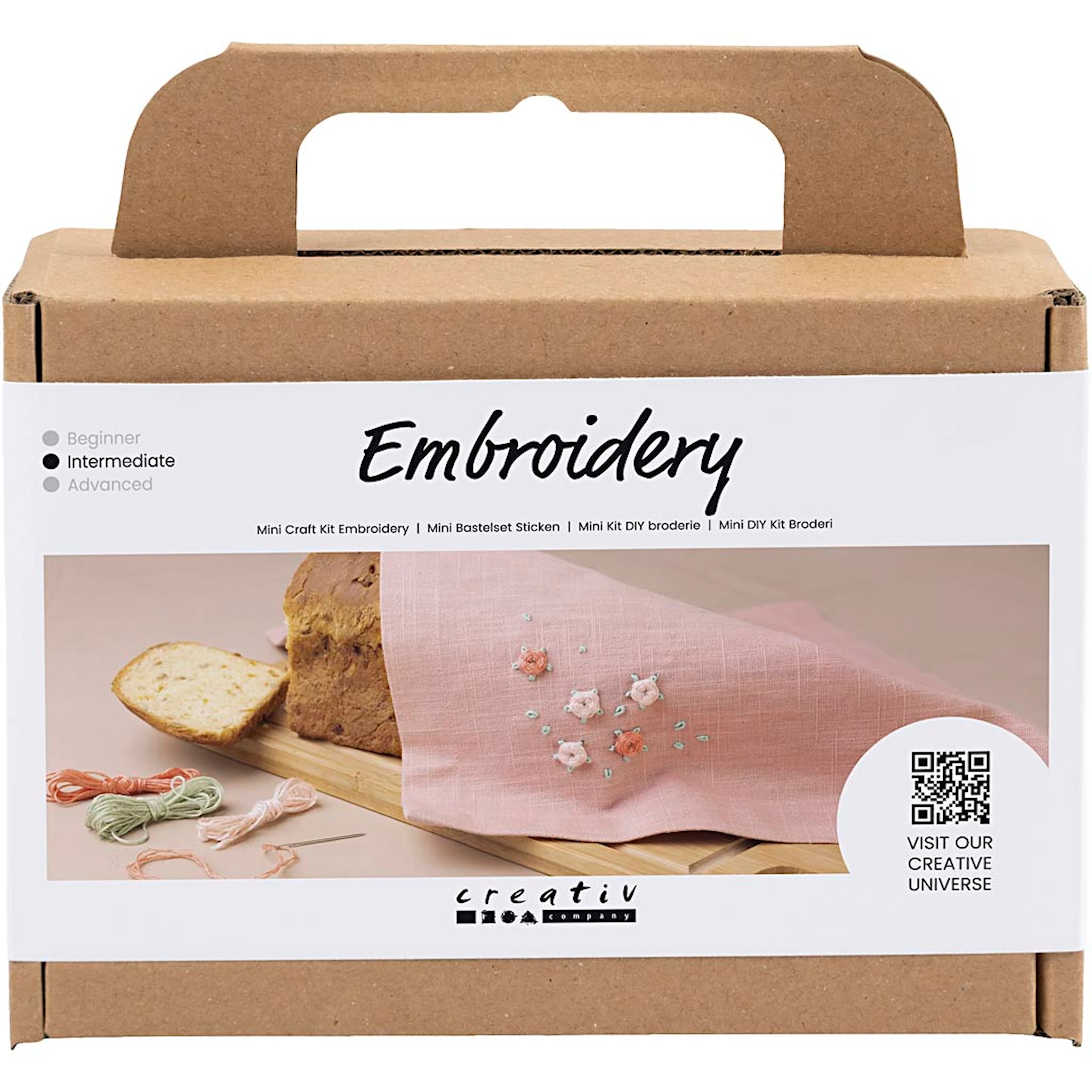 Produktbilde for Mini DIY Kit Broderi, Stoffserviett, støvete rosa, 1 pk.