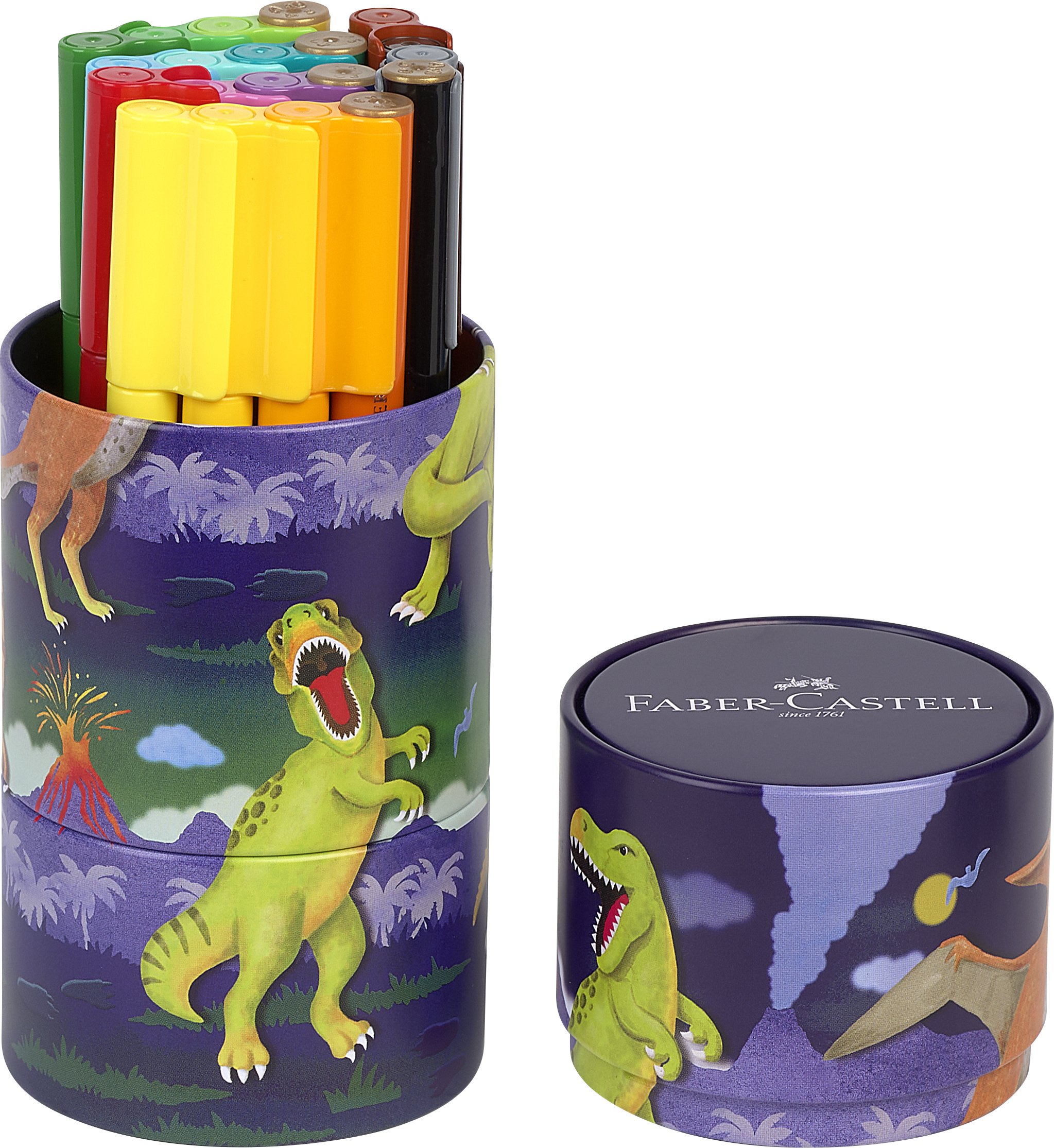 Tuschpennor Connector Dinosaurie i metallställ 20-pack Faber-Castell