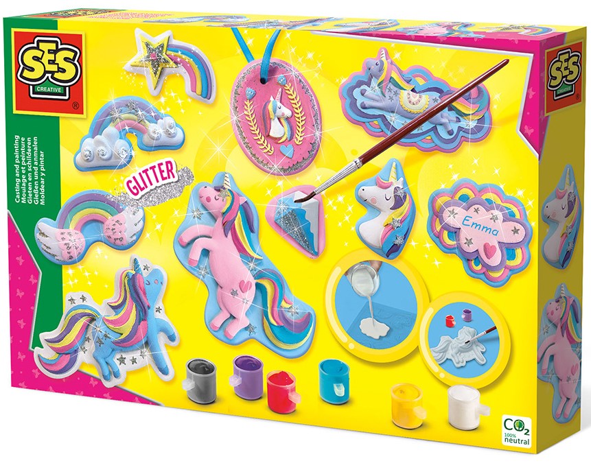 Pysselset Gipsfigurer Enhörningar med glitter SES Creative