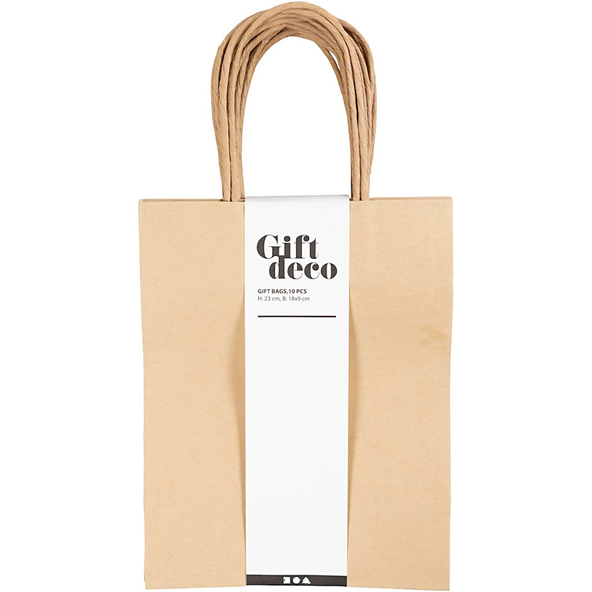 Produktbild för Papperspåsar naturfärgade med handtag höjd 23 cm 18x9 cm 10-pack