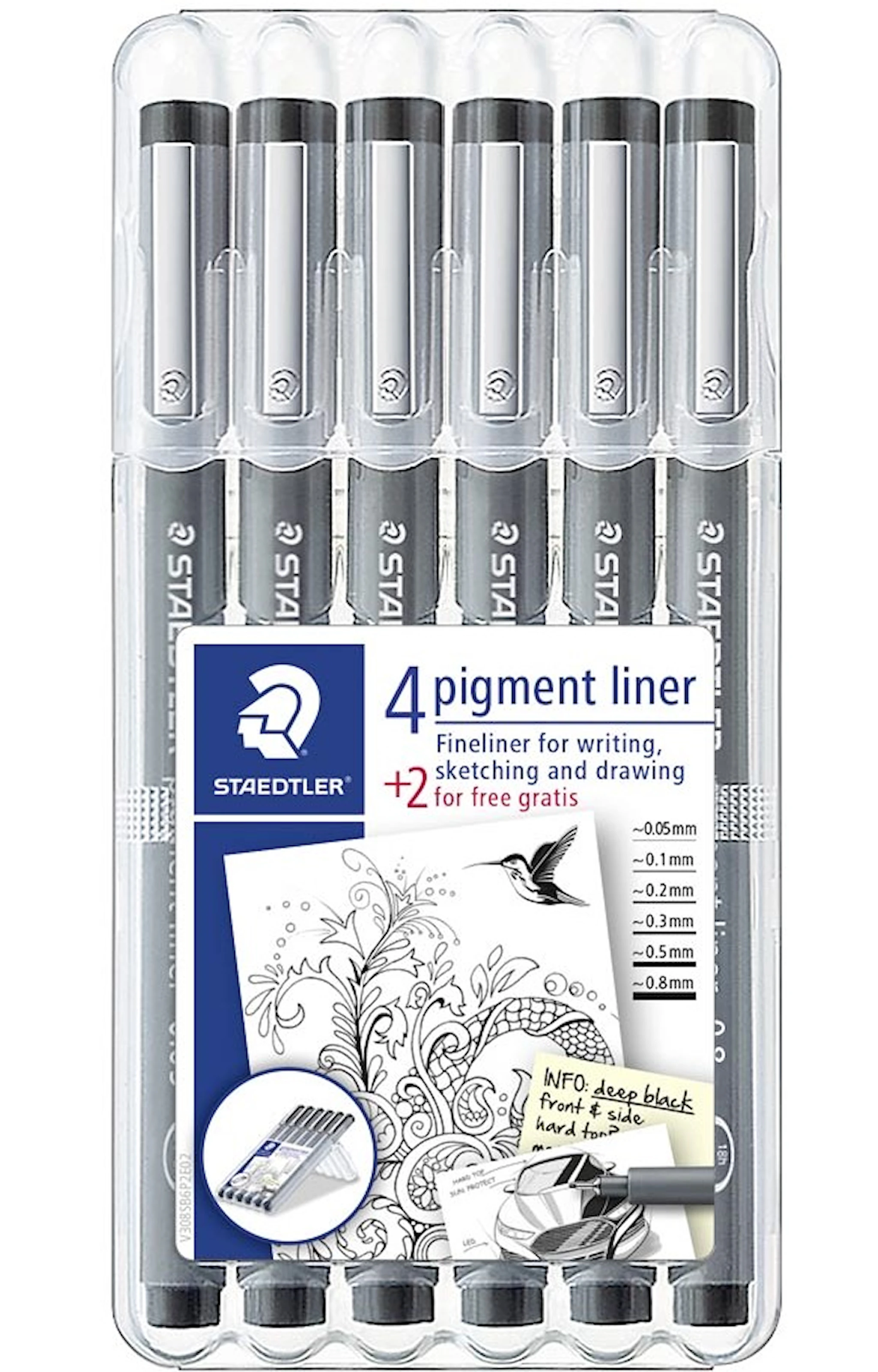 Produktbild för Pigmentliner svart 6-p Staedtler