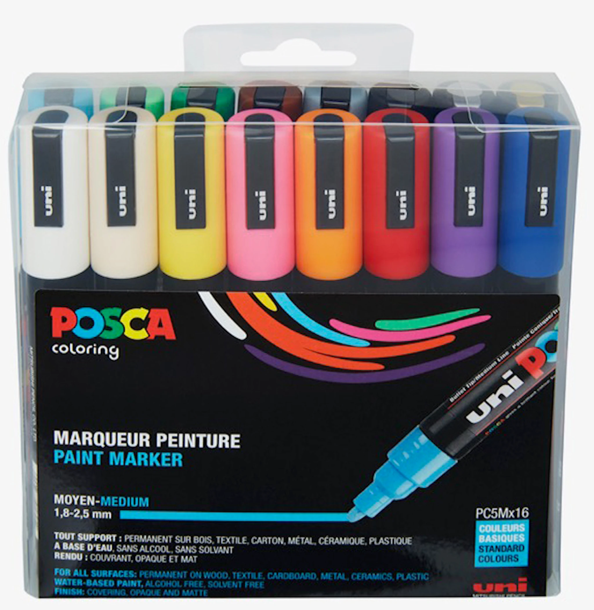 Tuotekuva ille Posca Marker Set 16 kpl Sekoitettuja Värejä PC-5M Kärki 1,8-2,5 mm