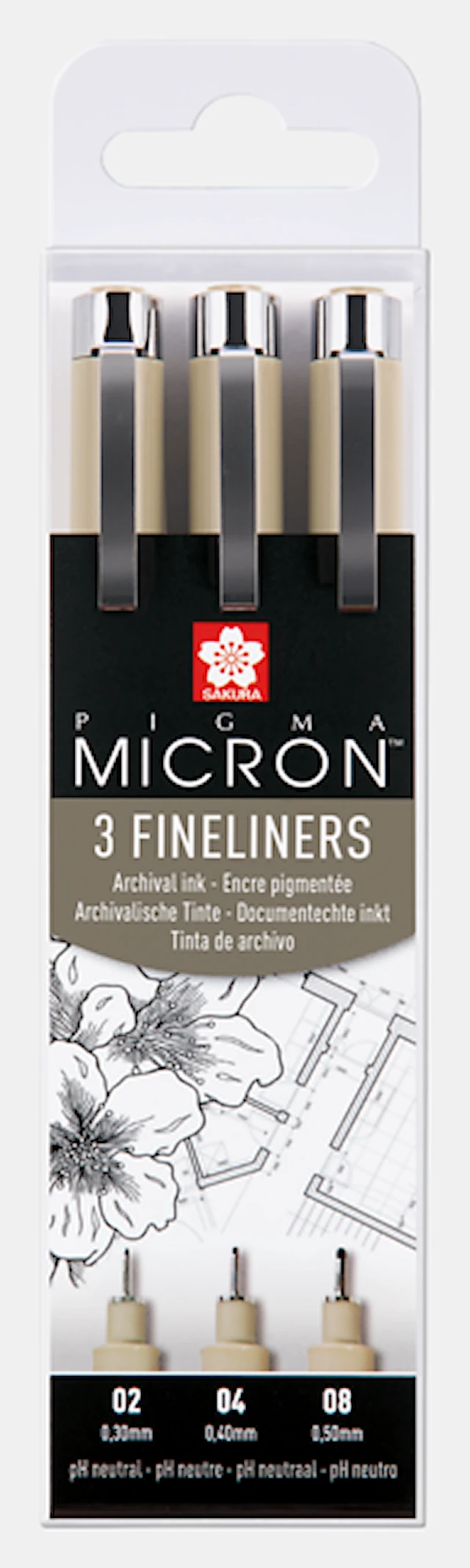 Sakura Pigma Micron Wallet 3 Fineliners Black
