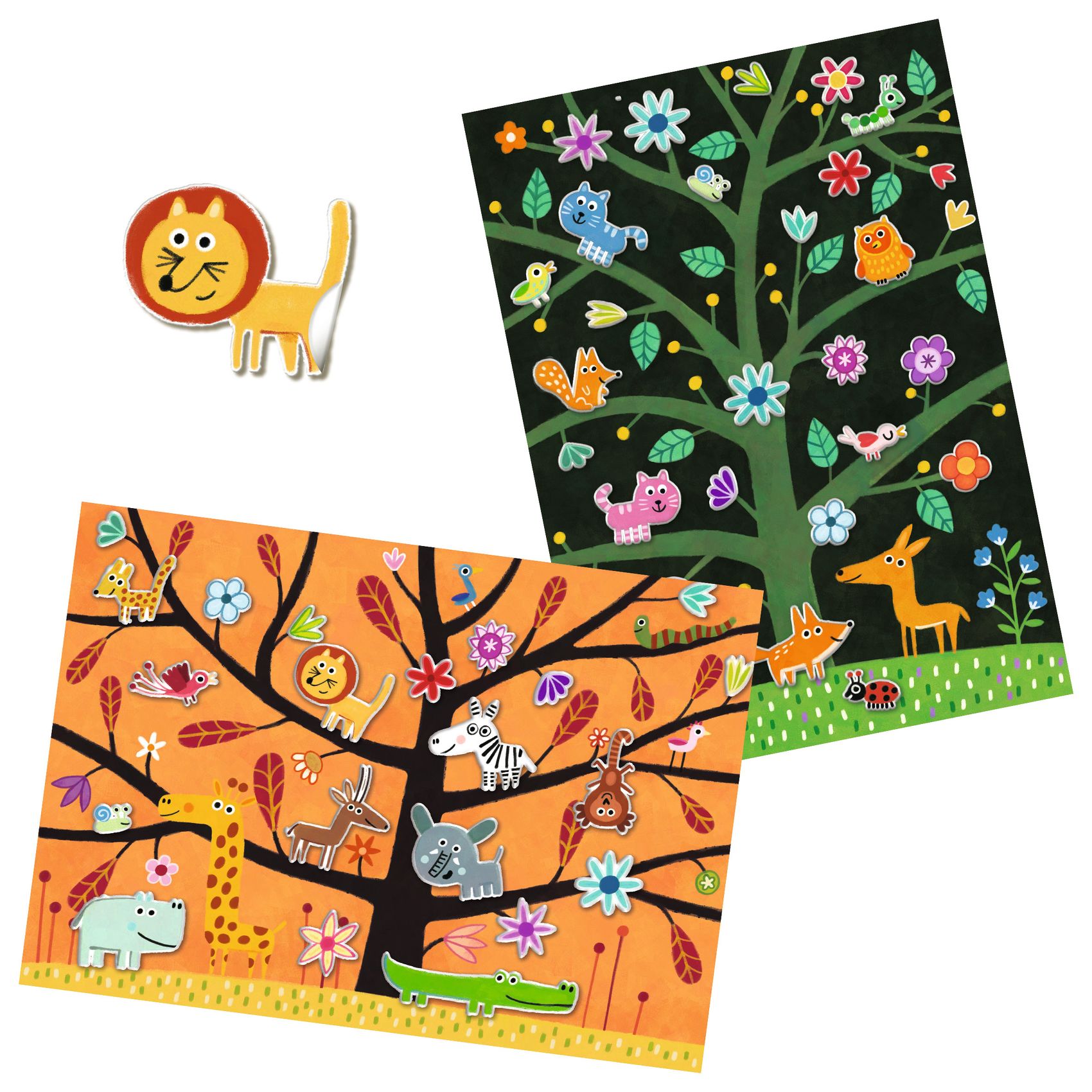 Stickers Djurens Kl&auml;ttertr&auml;d 2 Bakgrunder & 30 Stickers Djeco