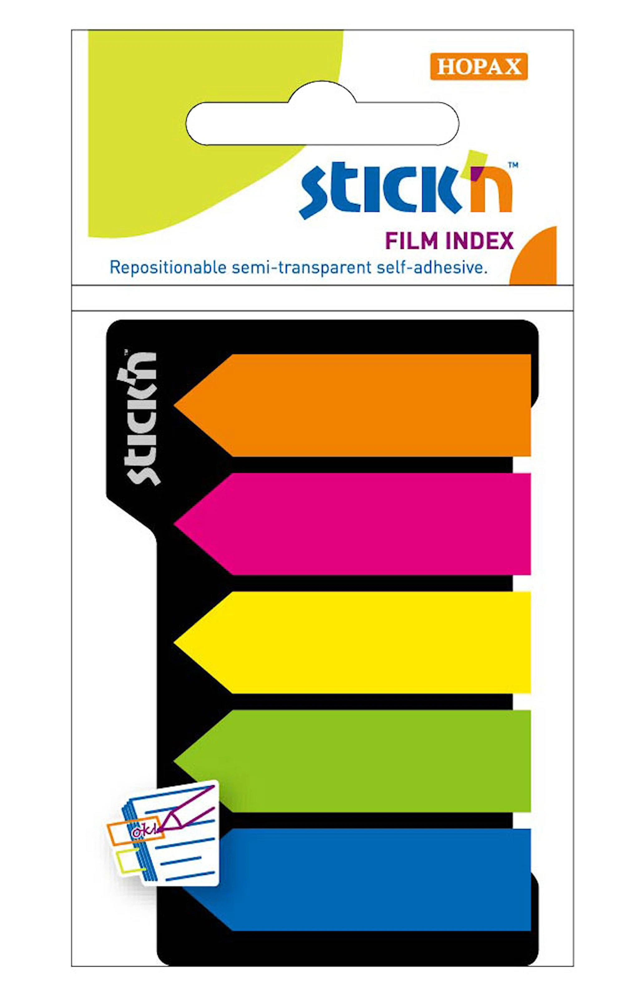 Produktbild för Indexflikar Neon 42x12mm Pilar Plast Stick'n